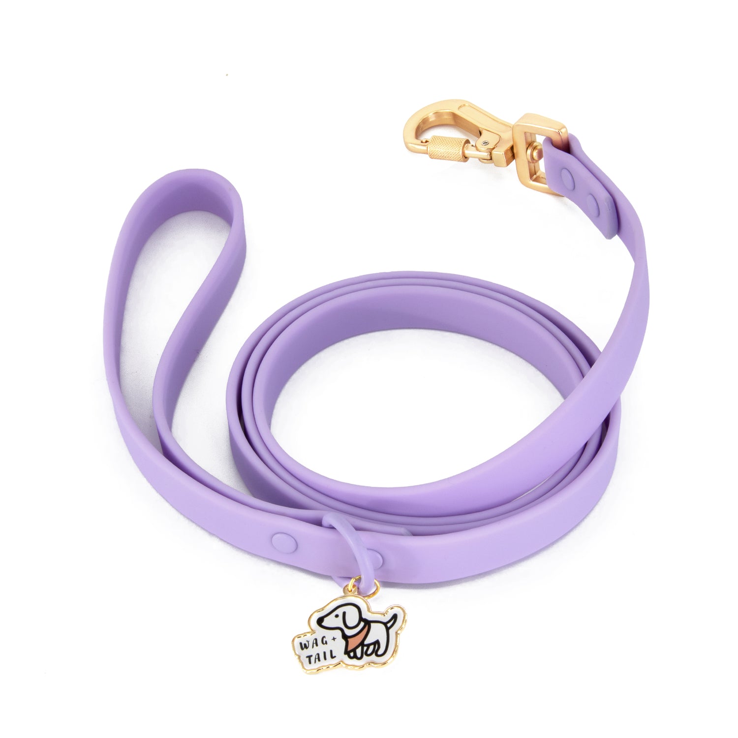 Wag + Tail lavender waterproof PVC dog leash designed for outdoor adventures and easy cleaning