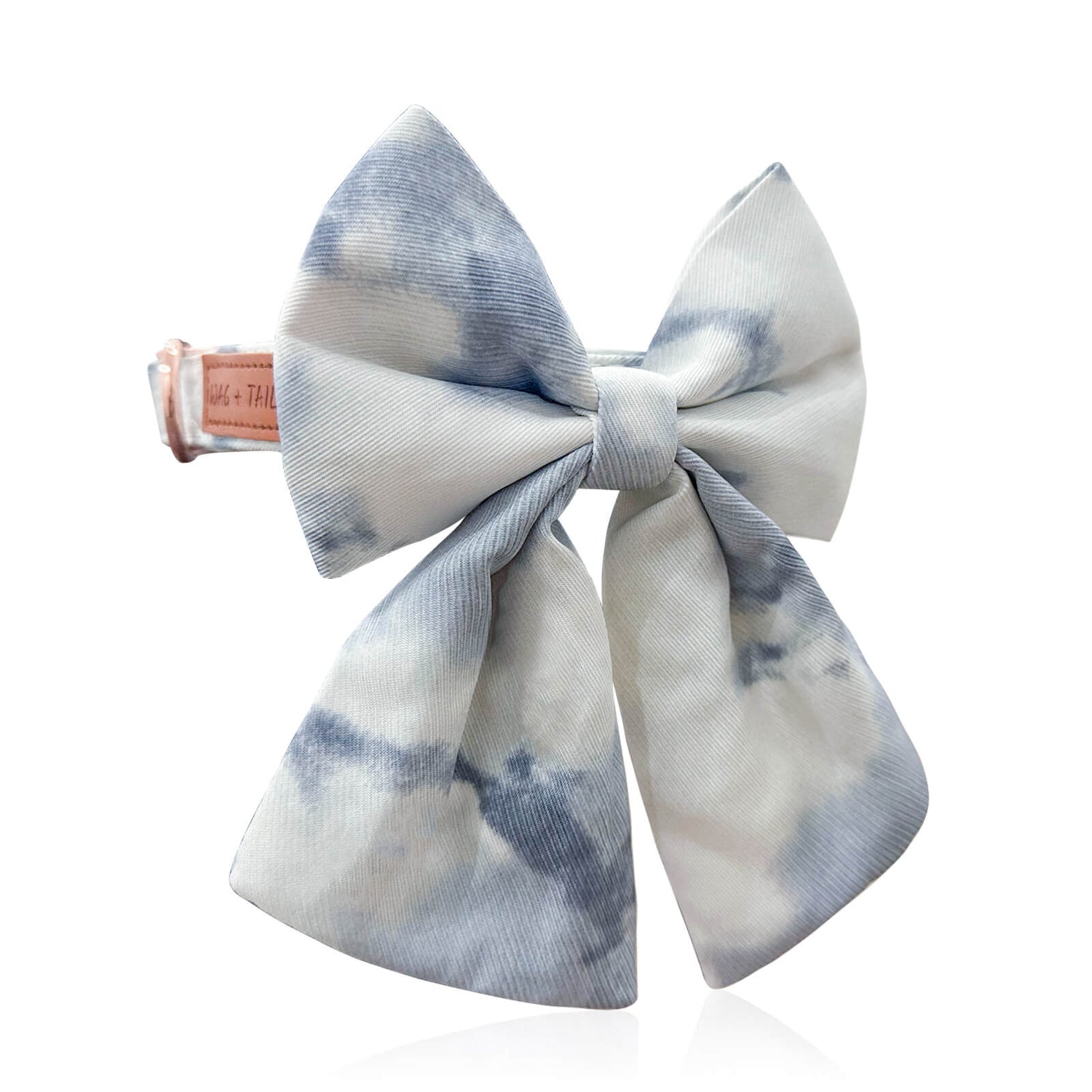 Wag + Tail lightweight Luxe dog collar with a structured marble-patterned bow tie