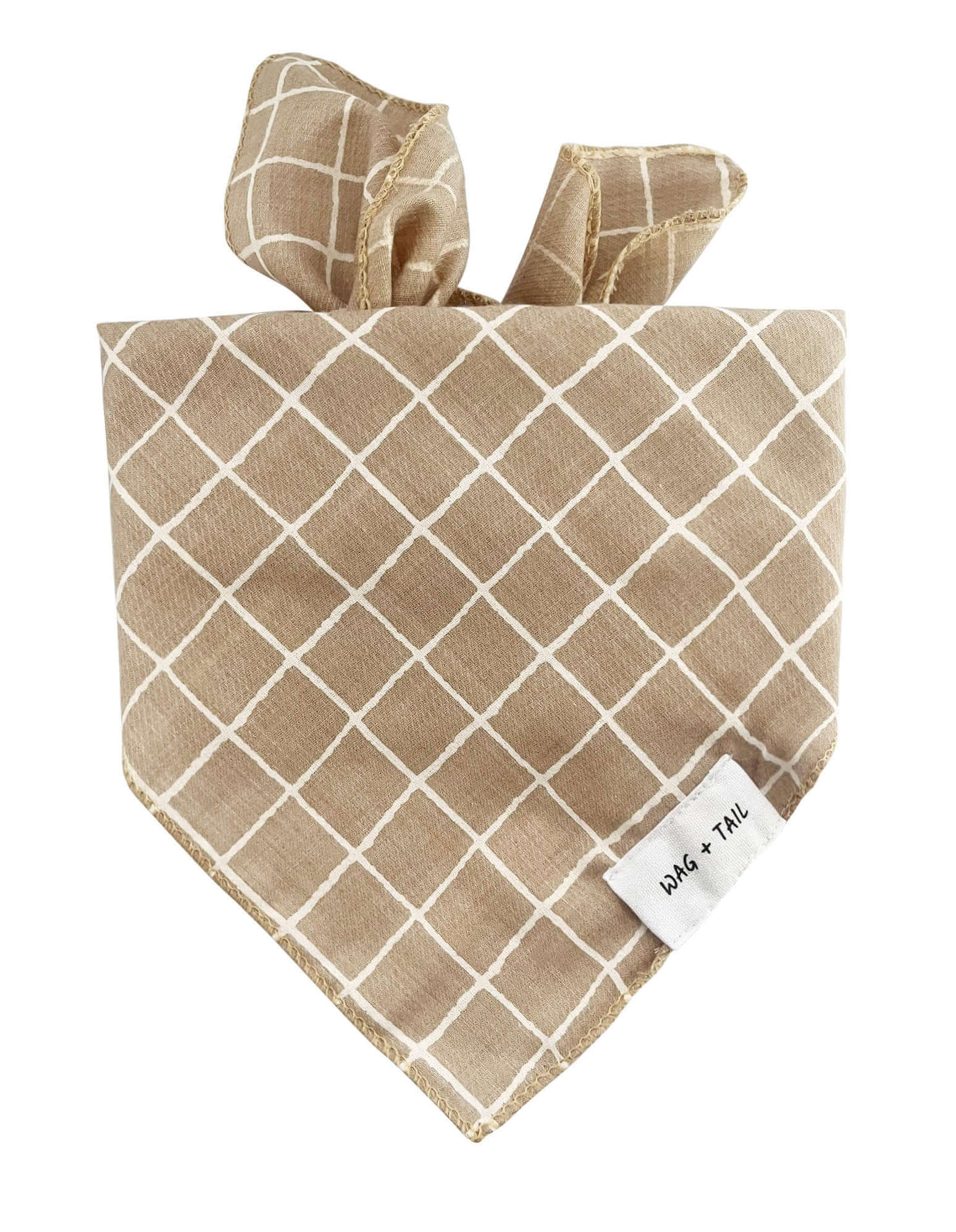 Latte Stripe warm neutral dog scarf offering a calm and stylish tie-on accessory