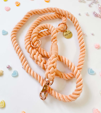 Blushing Coral Dog Rope Leash - Stylish and Durable Pet Accessory by Wag + Tail