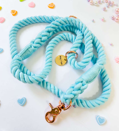 Aqua Paws Dog Rope Leash - Stylish and Trendy Sky Blue Dog Accessory | Wag + Tail