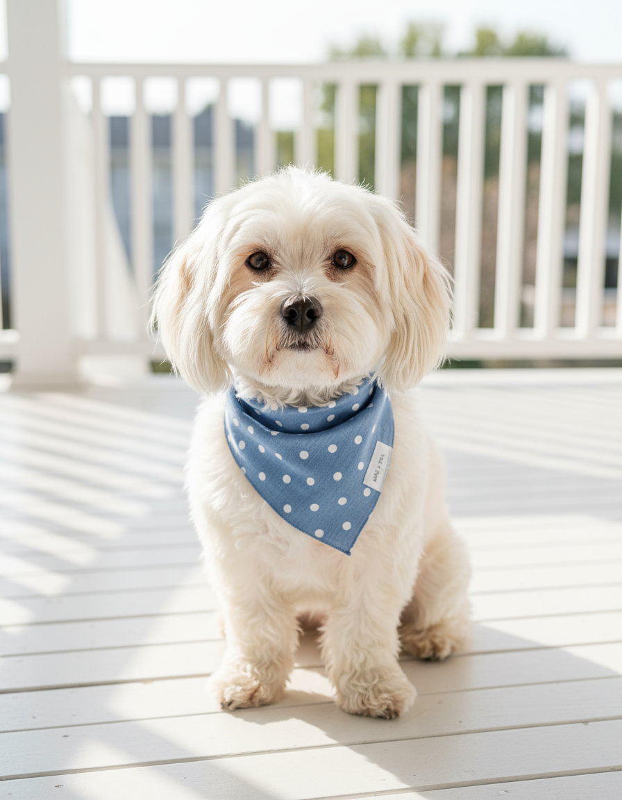 Lightweight blue textured pet scarf offering a playful and stylish tie-on look