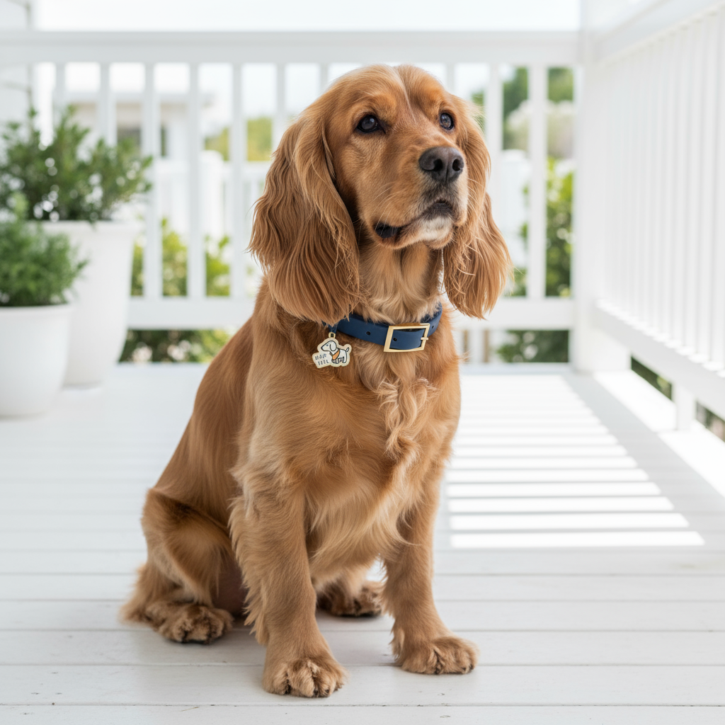 Wag + Tail Sapphire waterproof PVC dog collar in bold blue designed for outdoor and water-loving dogs