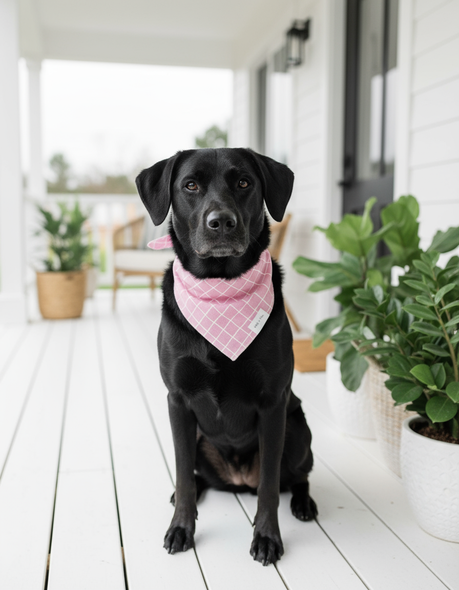 Flamingo Stripe tie-on dog scarf with vibrant summer-inspired stripe pattern