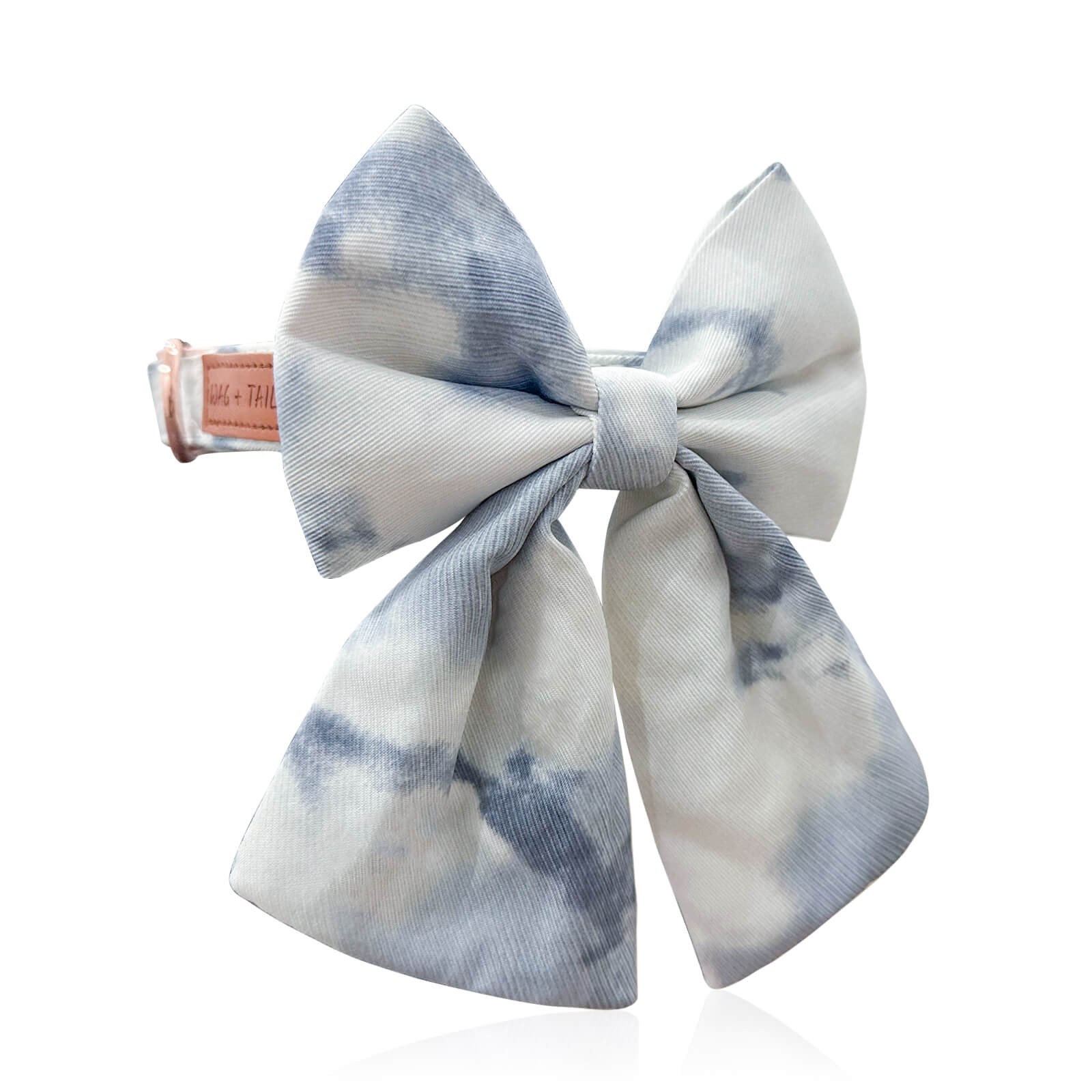 Wag + Tail lightweight Luxe dog collar with a structured marble-patterned bow tie