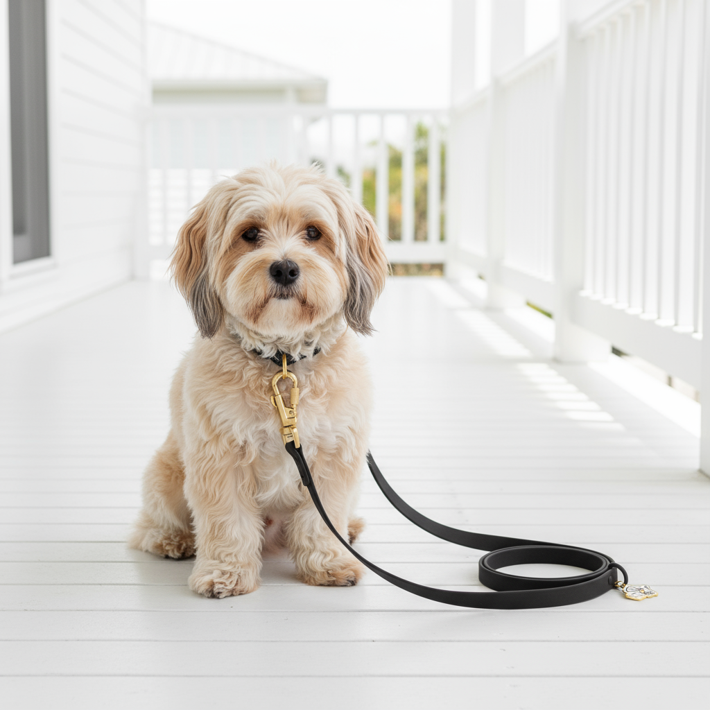 Wag + Tail Midnight waterproof PVC dog leash in sleek black for outdoor and everyday use