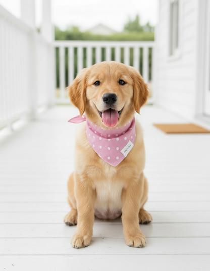 Wag + Tail Pink Bubble dog scarf with a soft textured design tied comfortably around a dog’s neck