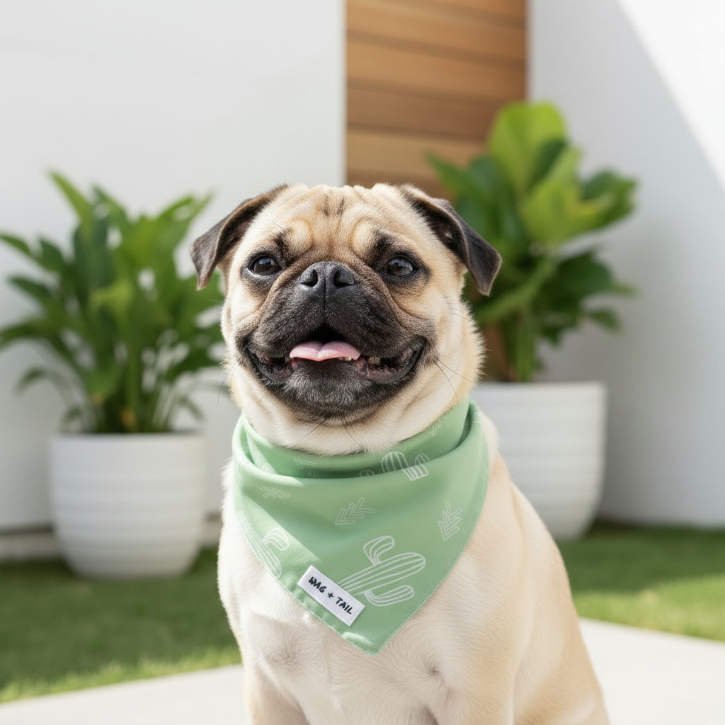 Wag + Tail Prickly Paws reversible dog bandana with playful cactus pattern for stylish pets