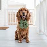 Wag + Tail Sage Luxe dog bow tie collar in a soft green tone, styled for elegant everyday wear
