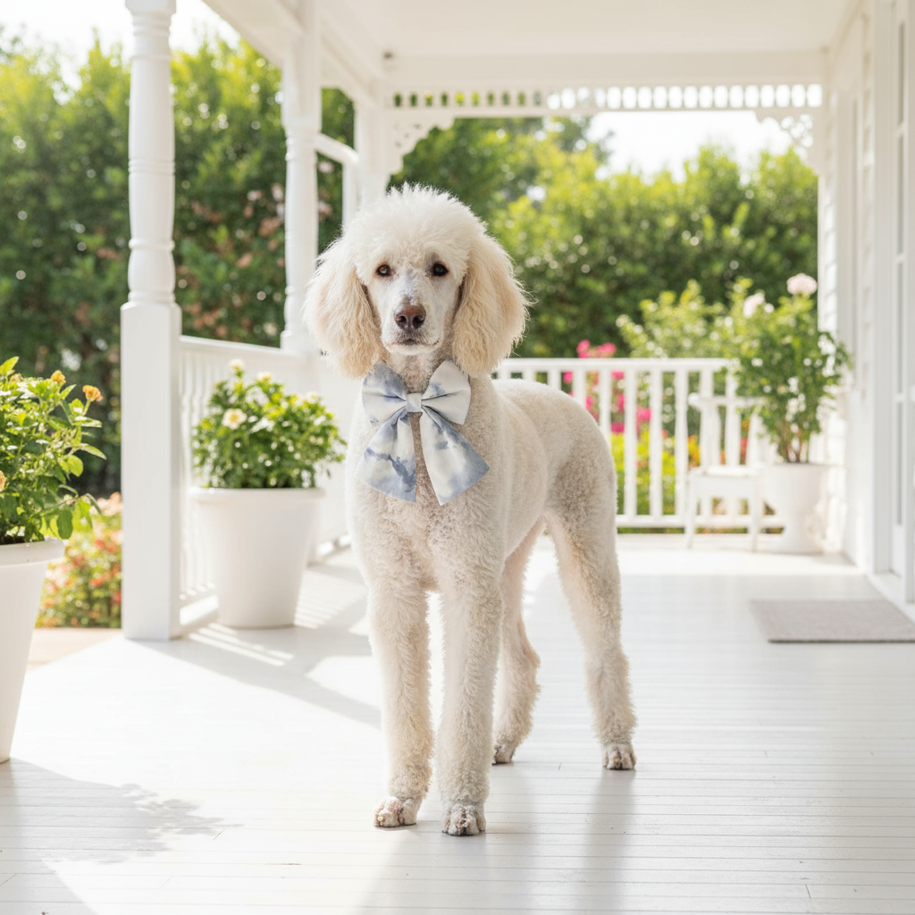 Wag + Tail Twinkle Marble Luxe bow tie dog collar with a soft marble print for a modern elegant look