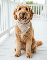 Latte Stripe warm neutral dog scarf offering a calm and stylish tie-on accessory