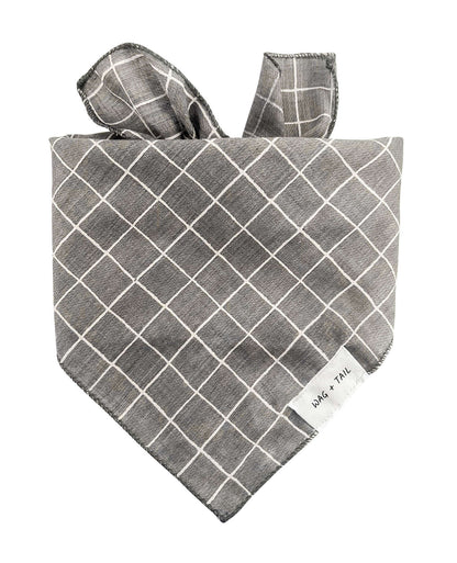 Midnight Stripe tie-on dog scarf with a polished deep-tone striped pattern